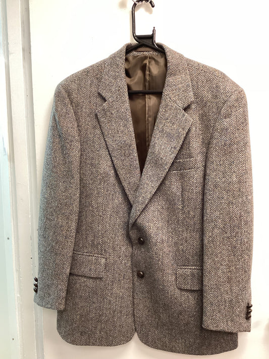 Harris Tweed Jacket - Grey with Blue and Tan Flakes, Size 40 Short - With Spare Buttons