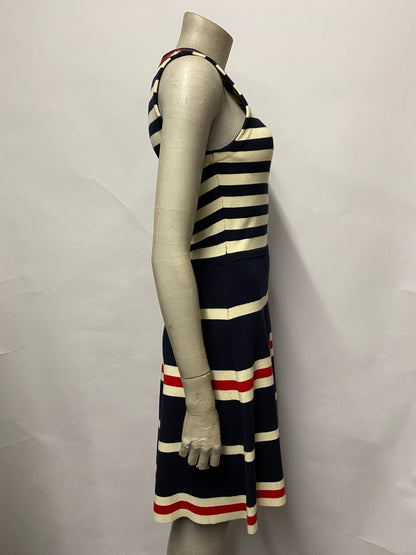 Chinti and Parker Navy, Red, Cream Stripe Knitted A-line Dress Small