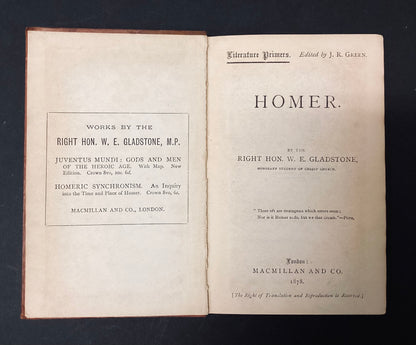 Homer by Hon. W.E. Gladstone, Literature Primers, MacMillan & Co. 1878