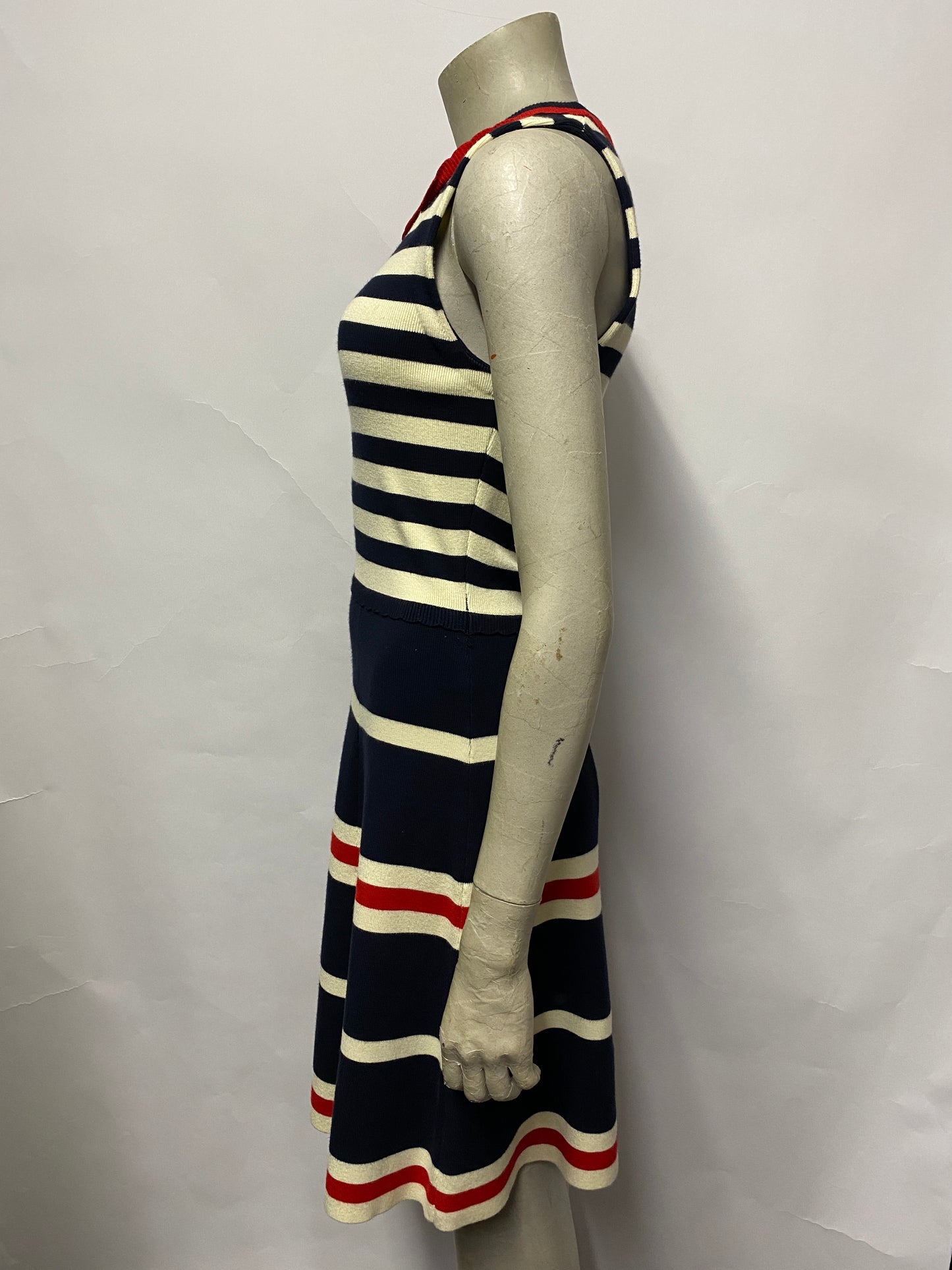Chinti and Parker Navy, Red, Cream Stripe Knitted A-line Dress Small