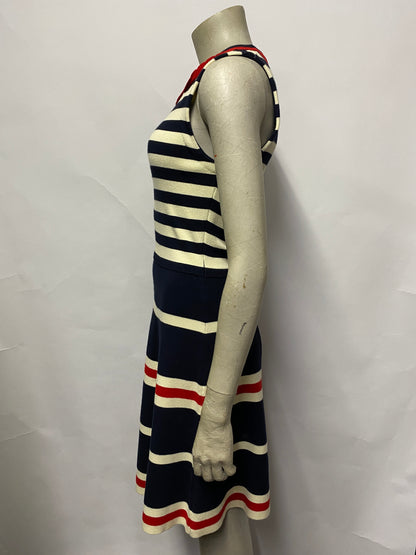 Chinti and Parker Navy, Red, Cream Stripe Knitted A-line Dress Small