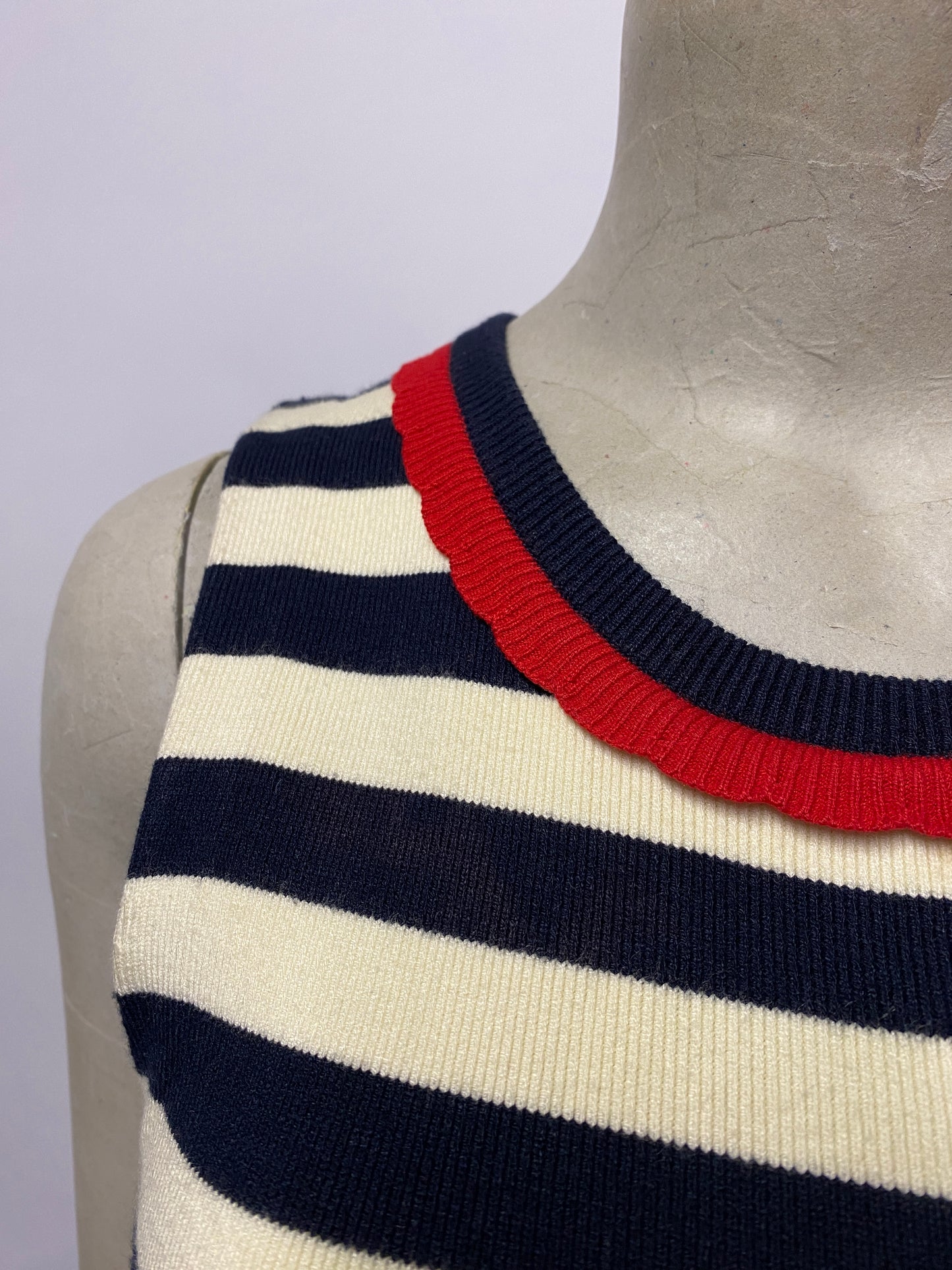 Chinti and Parker Navy, Red, Cream Stripe Knitted A-line Dress Small