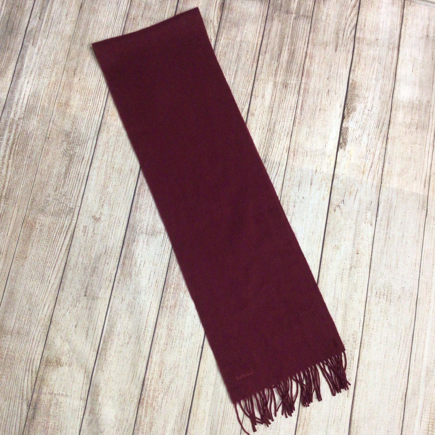 Barbour Burgundy Red Fringed Scarf (no labels)