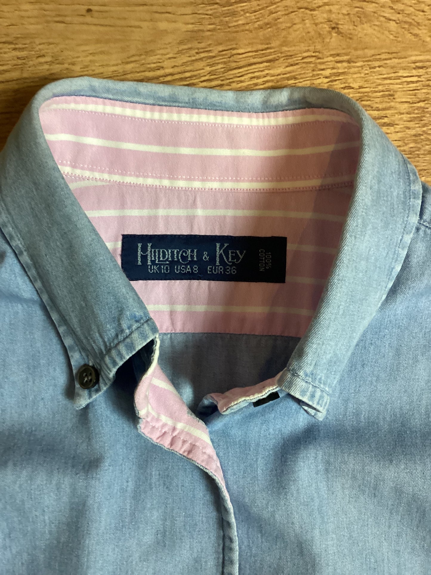 Hilditch & Key 100% Cotton Blue Shirt Size 10
