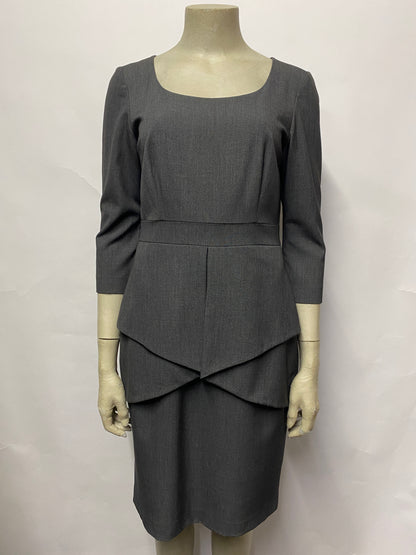 Calvin Klein Grey Fitted Peplum Work Dress Small