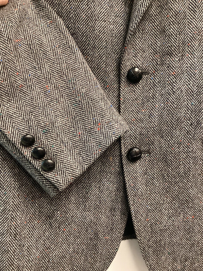 Men’s Donegal Tweed Jacket, Grey with Red Flakes - Size 40