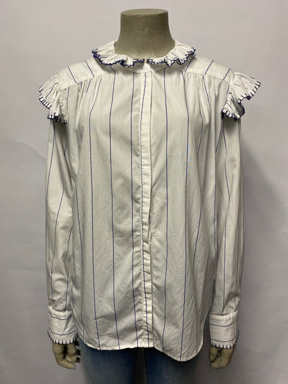 Bliss and Mischief White and Blue Cotton Prairie Blouse Medium