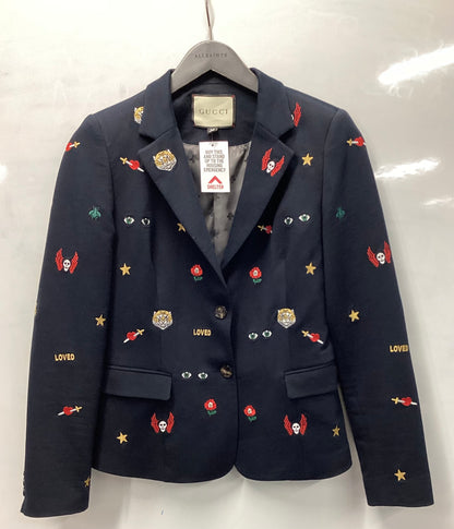 Gucci Women's Navy Blue Embroidered Wool Blazer Medium