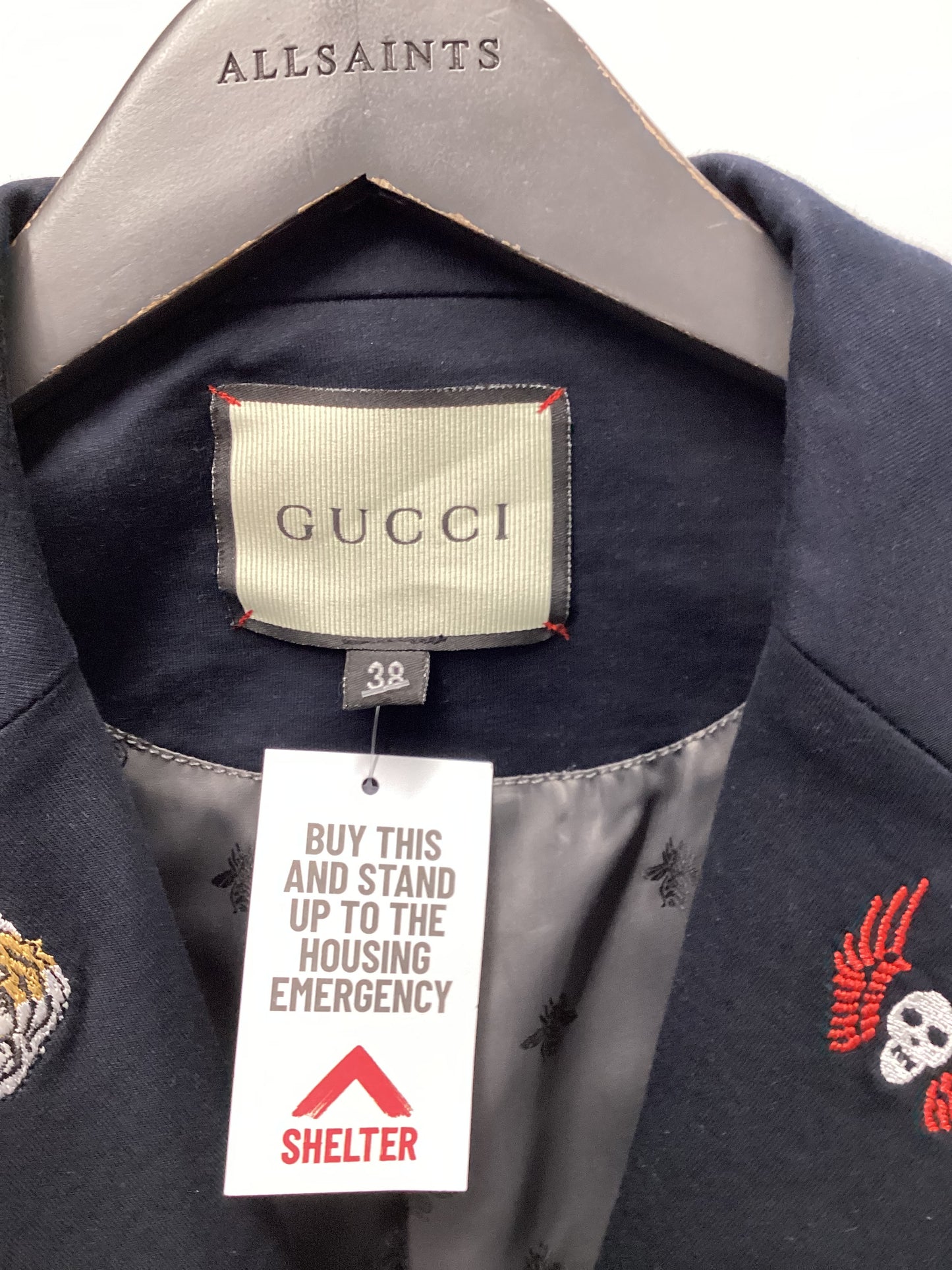 Gucci Women's Navy Blue Embroidered Wool Blazer Medium