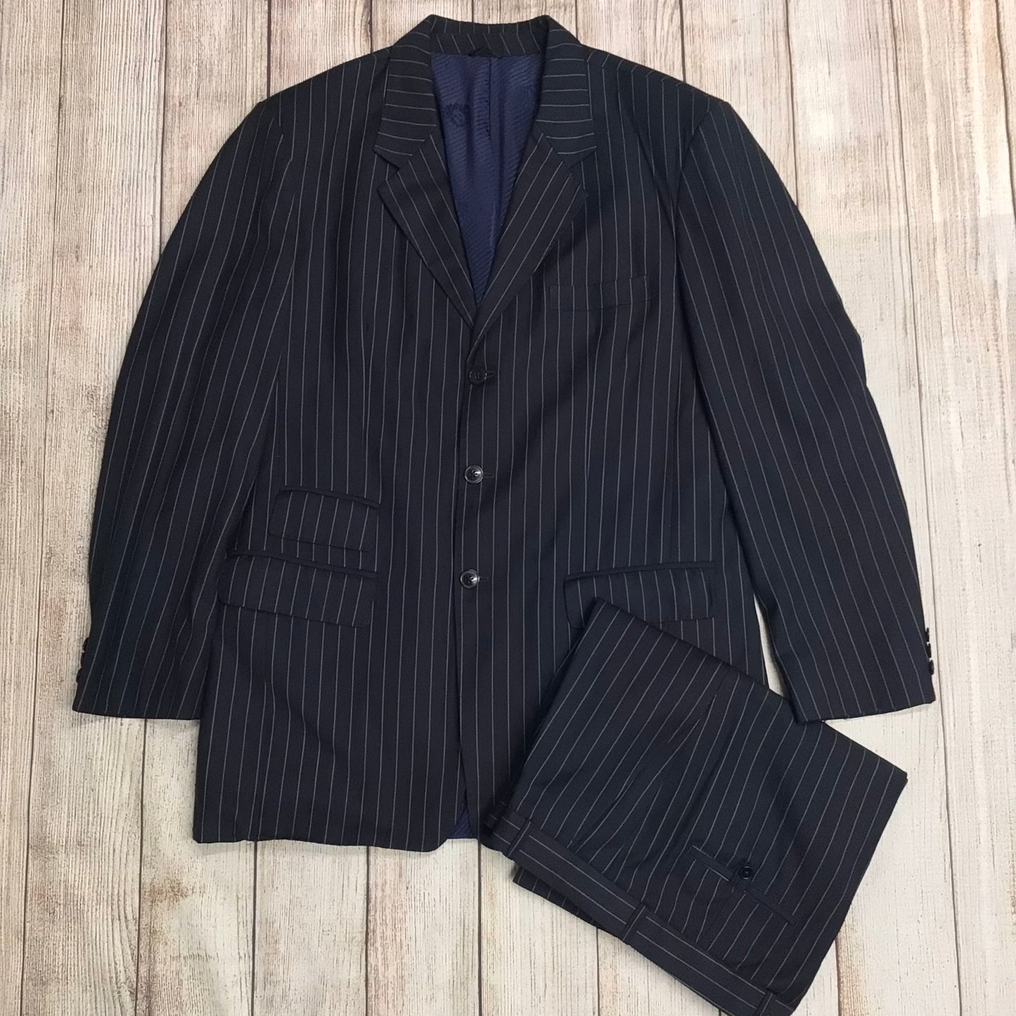 Versace Jeans Couture Blue Striped 2 Piece Trouser Suit Size Ch44 W32 (approx.)