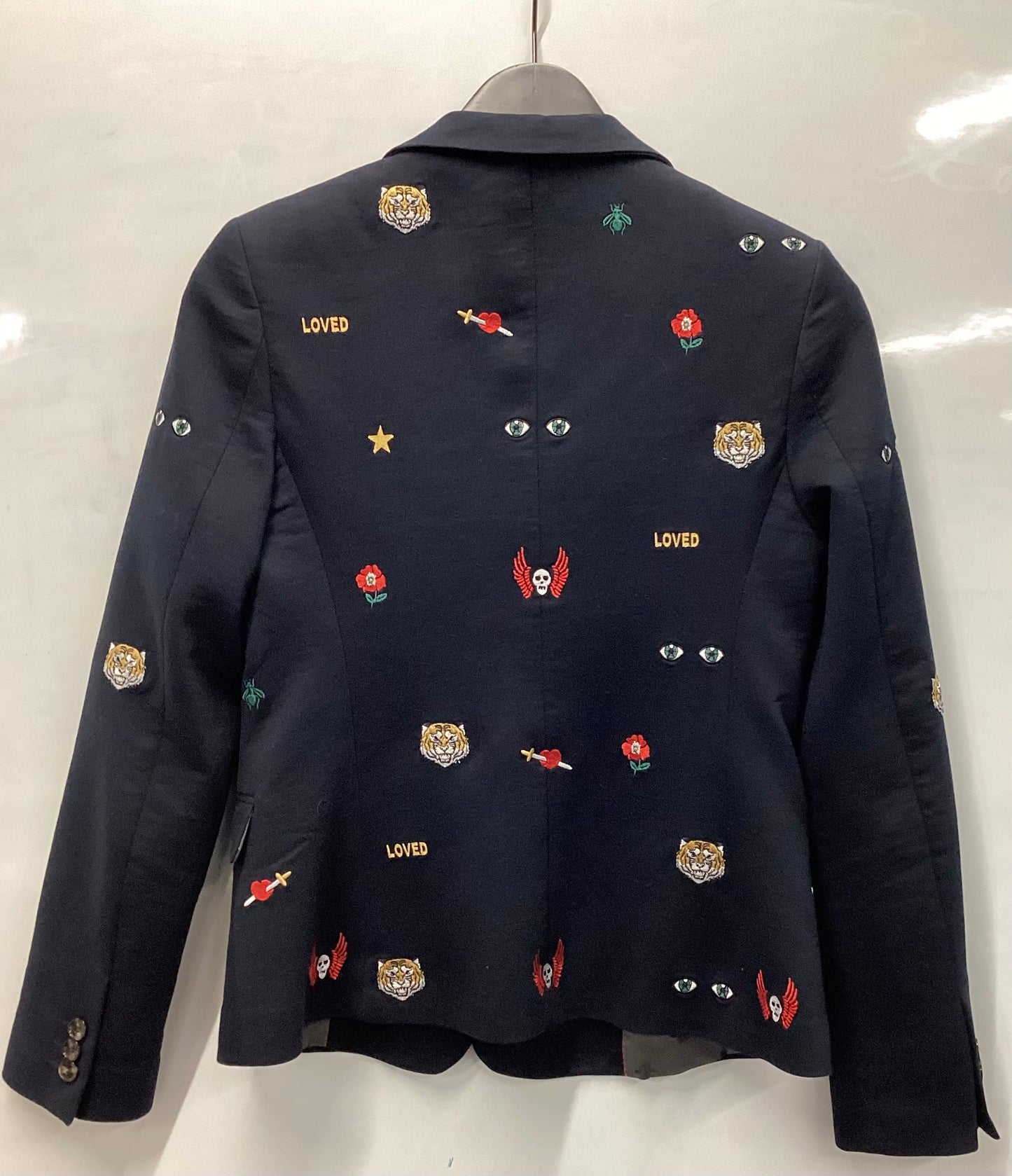 Gucci Women's Navy Blue Embroidered Wool Blazer Medium