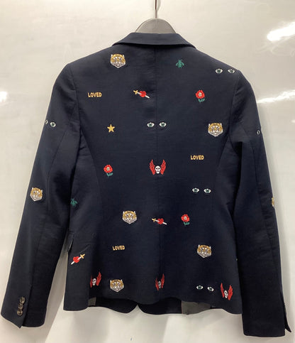 Gucci Women's Navy Blue Embroidered Wool Blazer Medium