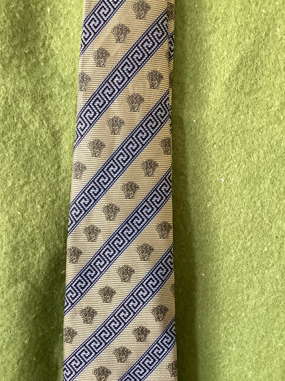 Versace Classic Greek Geometric Pattern Silk Tie