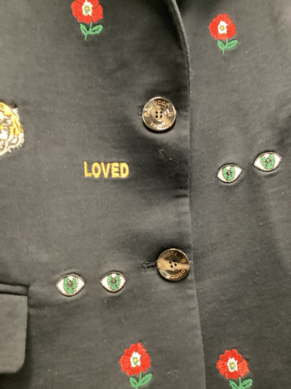 Gucci Women's Navy Blue Embroidered Wool Blazer Medium