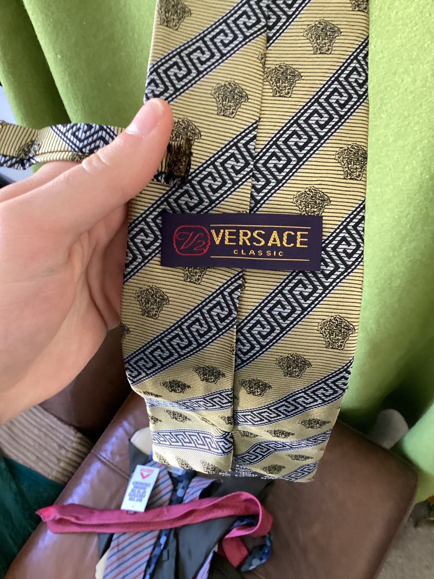 Versace Classic Greek Geometric Pattern Silk Tie