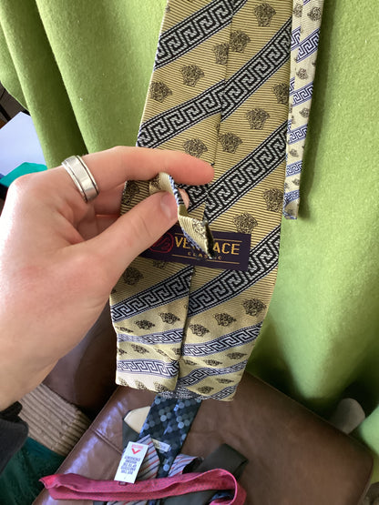 Versace Classic Greek Geometric Pattern Silk Tie