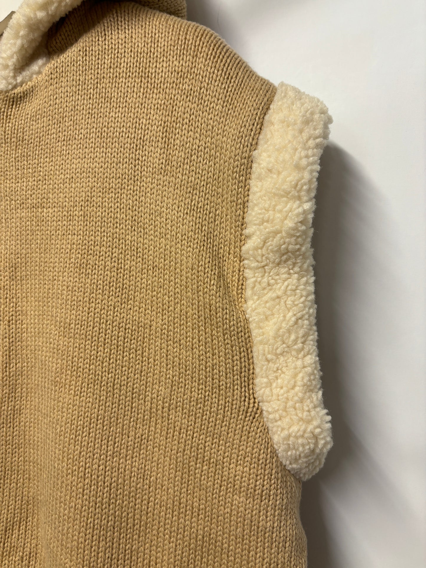 Zara Beige and Cream Reversible Knitted Teddy Gillet Medium