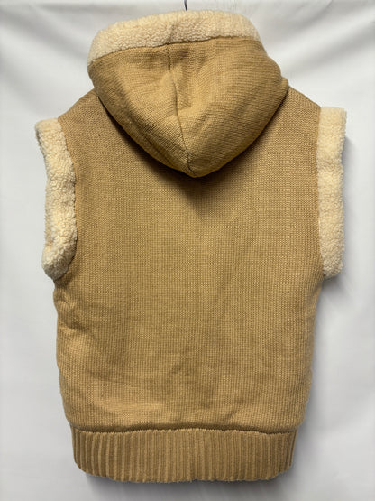 Zara Beige and Cream Reversible Knitted Teddy Gillet Medium