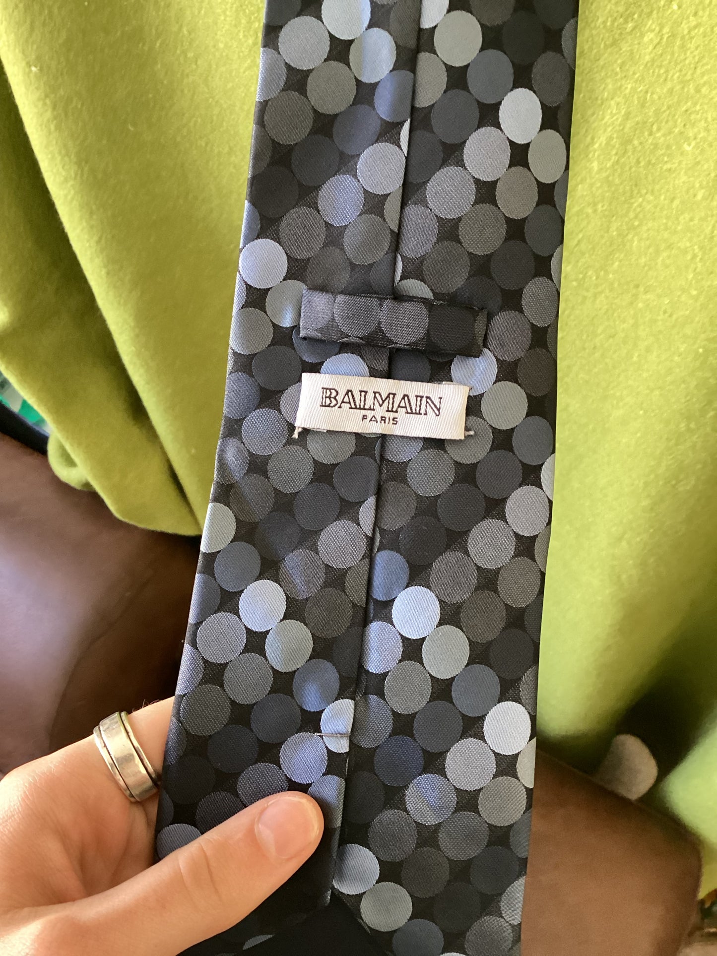 Balmain Paris Black and Blue Spotted Silk Tie