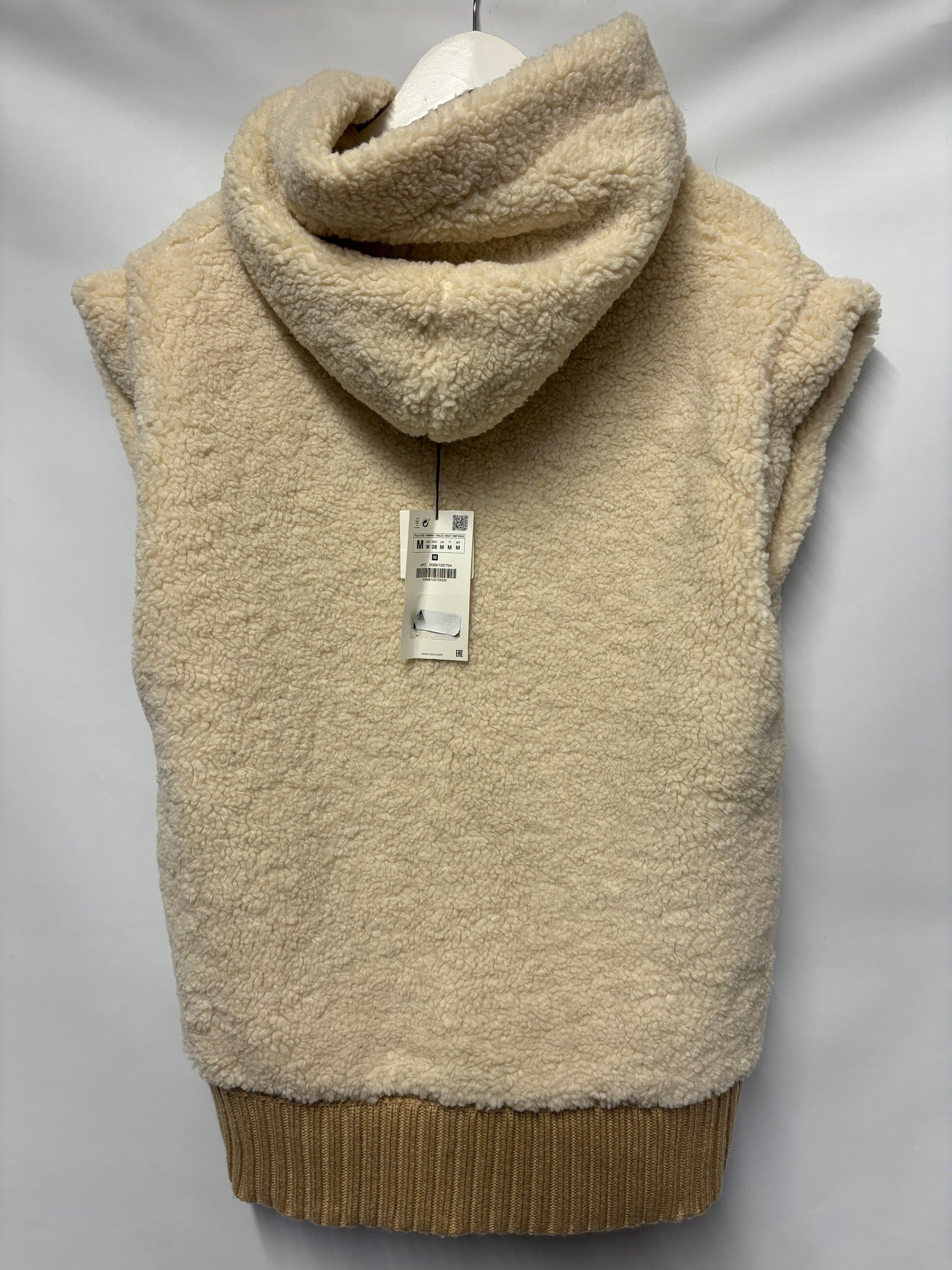 Zara Beige and Cream Reversible Knitted Teddy Gillet Medium