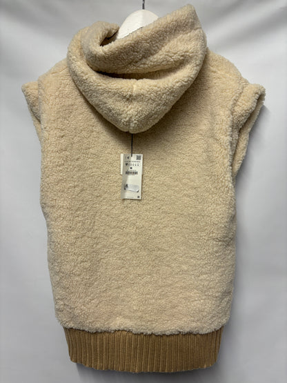 Zara Beige and Cream Reversible Knitted Teddy Gillet Medium