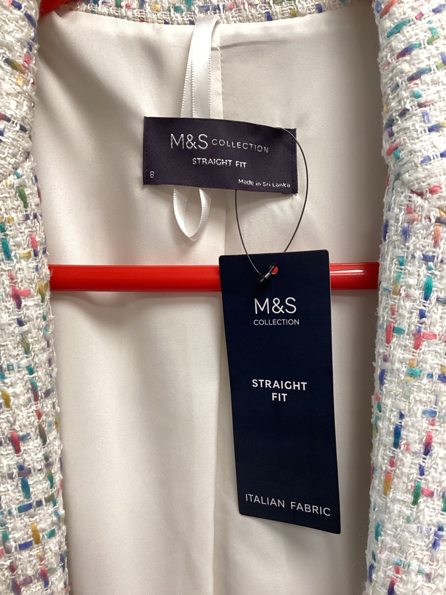 Women’s M&S Jacket - White with Colourful Flakes, Size UK8