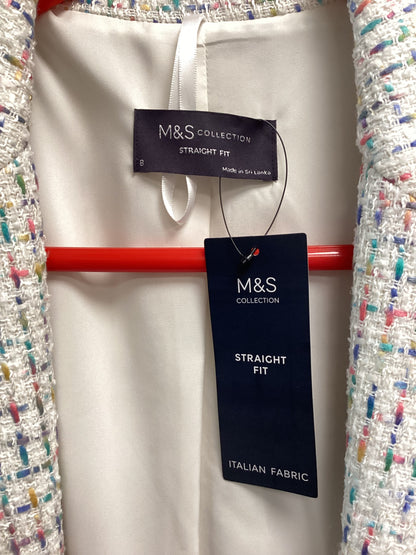 Women’s M&S Jacket - White with Colourful Flakes, Size UK8
