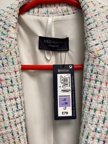 Women’s M&S Jacket - White with Colourful Flakes, Size UK8