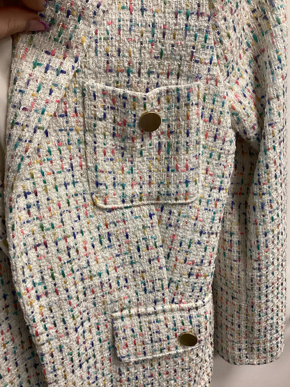 Women’s M&S Jacket - White with Colourful Flakes, Size UK8