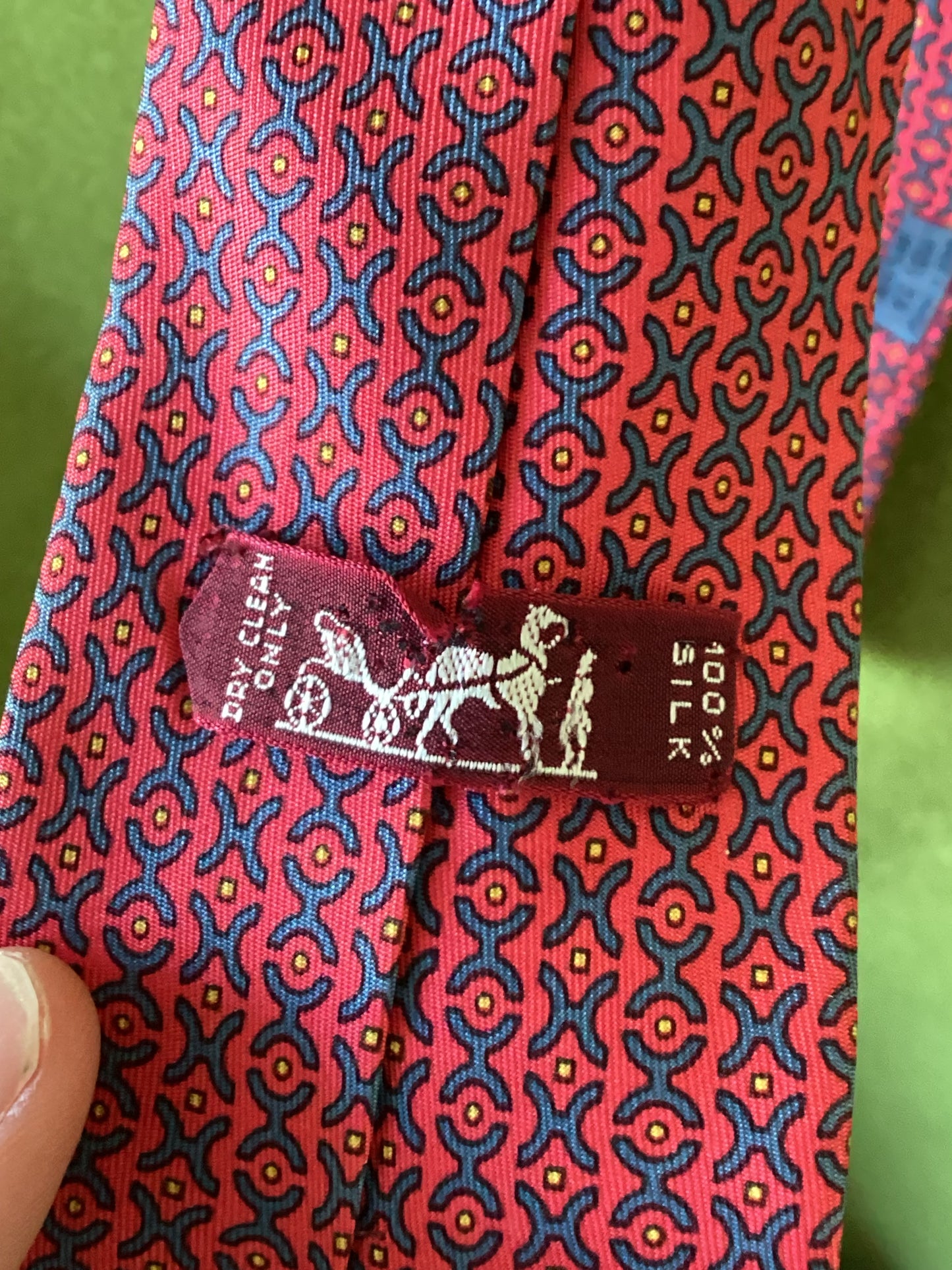 Vintage Hermes Red Patterned Silk Tie
