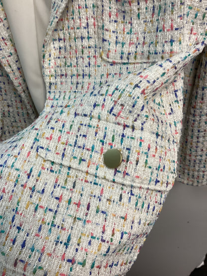 Women’s M&S Jacket - White with Colourful Flakes, Size UK8