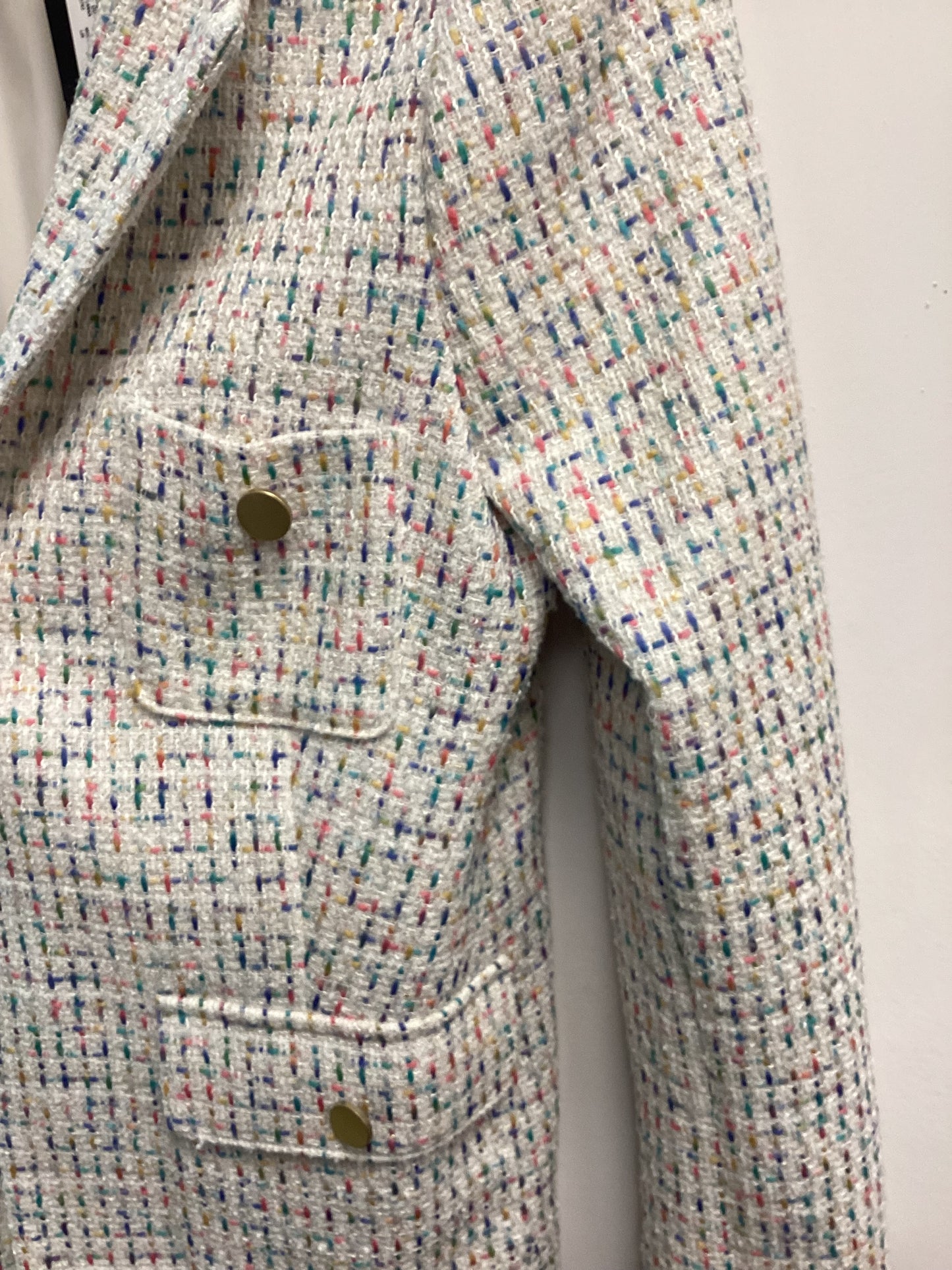 Women’s M&S Jacket - White with Colourful Flakes, Size UK8