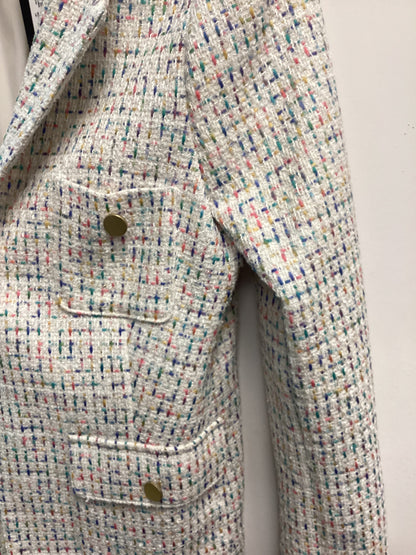 Women’s M&S Jacket - White with Colourful Flakes, Size UK8