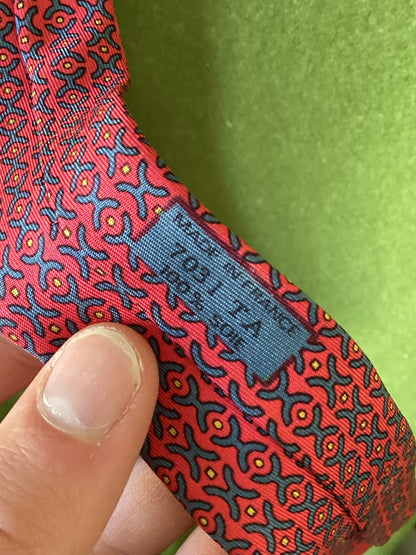 Vintage Hermes Red Patterned Silk Tie