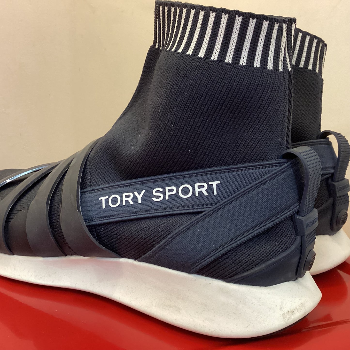 Tory Sport Navy Blue Banner Sock Sneakers Size US 9M UK 6.5