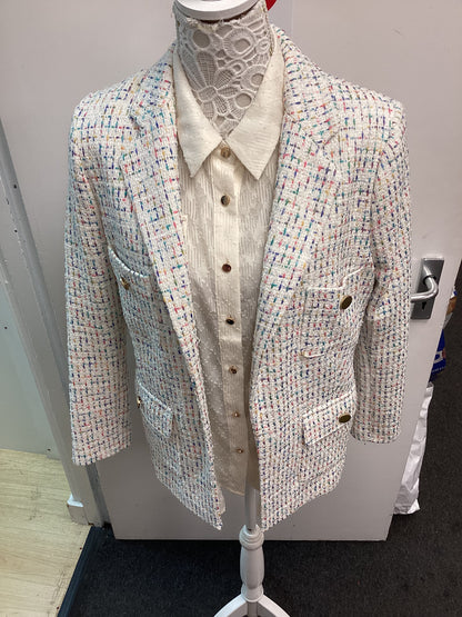 Women’s M&S Jacket - White with Colourful Flakes, Size UK8