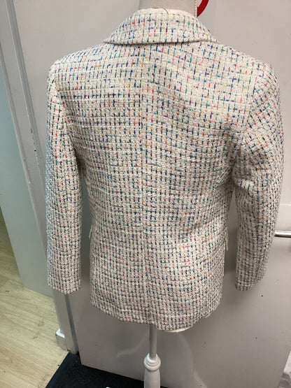 Women’s M&S Jacket - White with Colourful Flakes, Size UK8