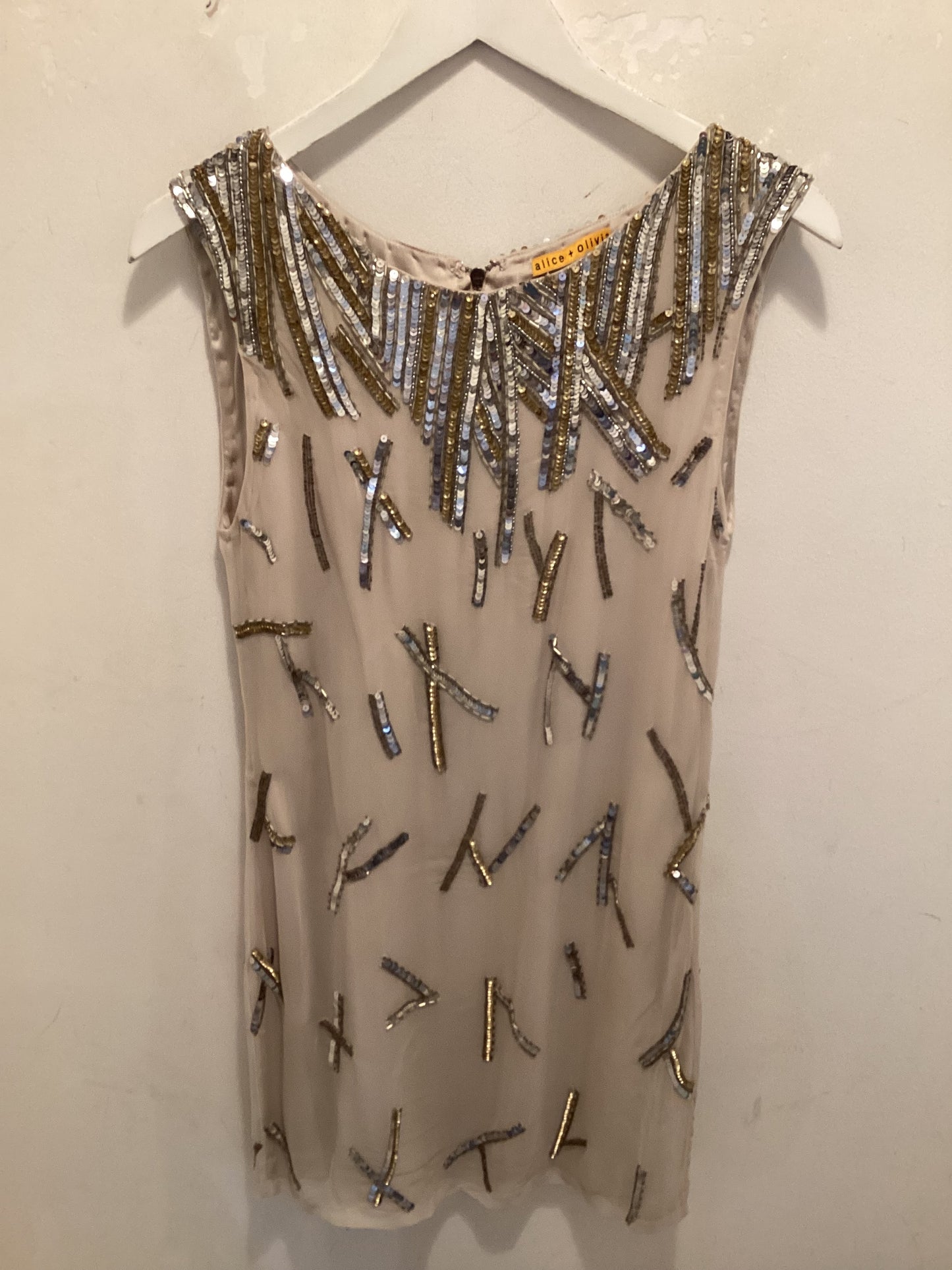 Alice & Olivia Nude Silk Beaded Occasion Dress Small