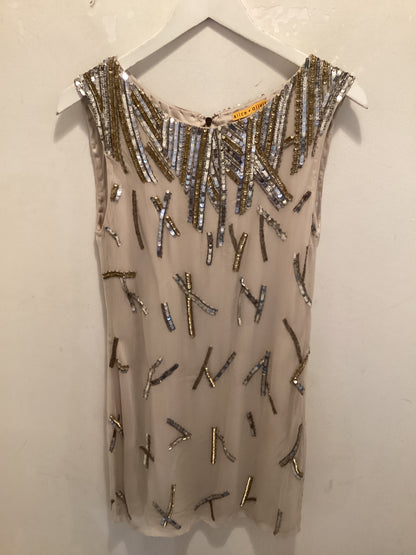 Alice & Olivia Nude Silk Beaded Occasion Dress Small
