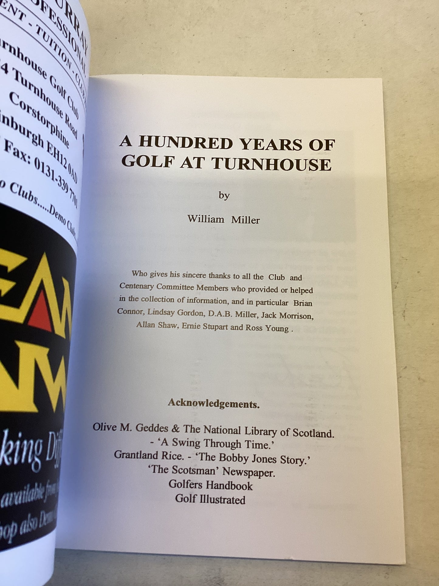 Turnhouse  Centenary 1897 1997 A Hundred Years of Gold at Turnhouse William Miller