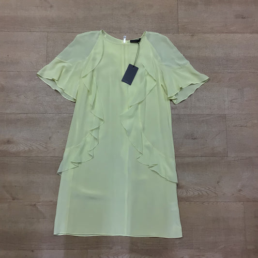 BNWT Pinko Yellow Frill Style Dress 100% Silk Size UK 10