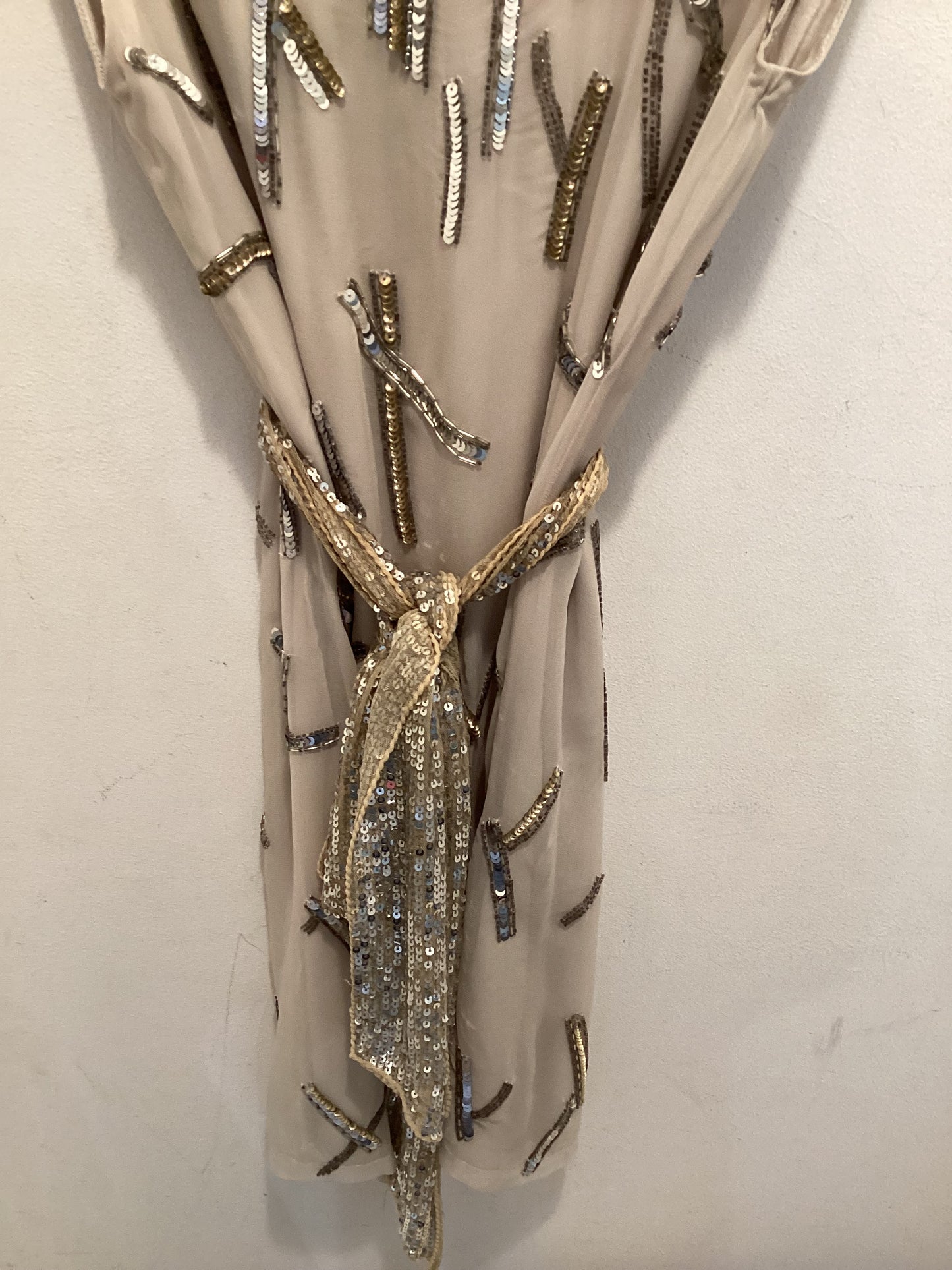 Alice & Olivia Nude Silk Beaded Occasion Dress Small