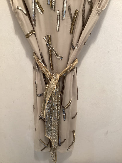 Alice & Olivia Nude Silk Beaded Occasion Dress Small