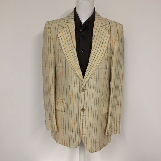 Vintage Burberrys Robert Grant England R.40 Light Yellow Beige Multicoloured Stripy Blazer Jacket Size L