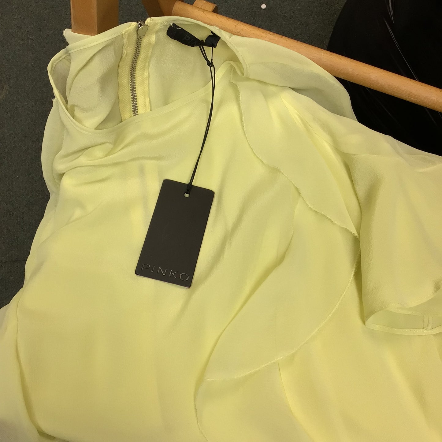 BNWT Pinko Yellow Frill Style Dress 100% Silk Size UK 10
