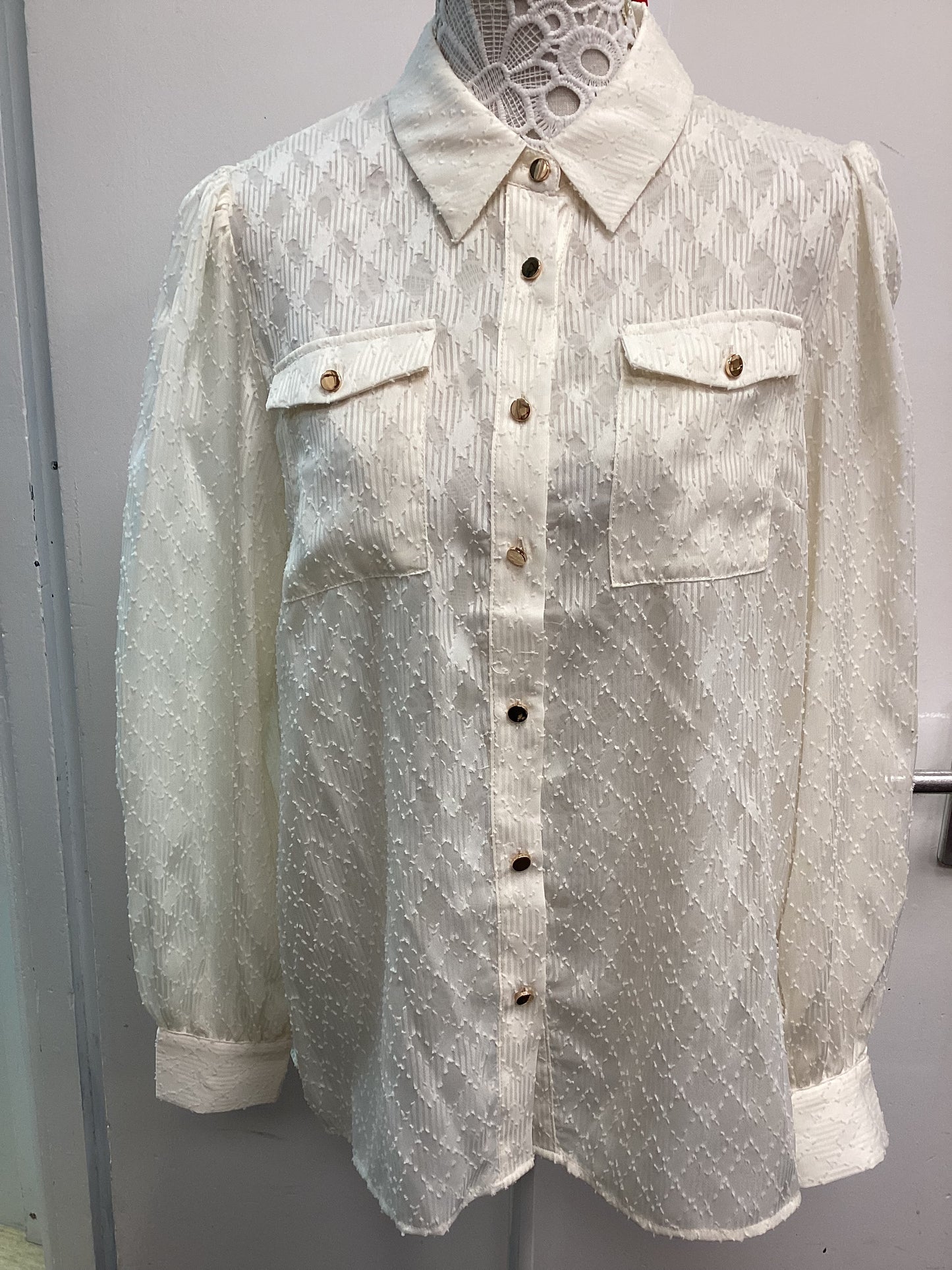 Women’s Cream Lipsy Blouse with Gold Buttons - Size UK16