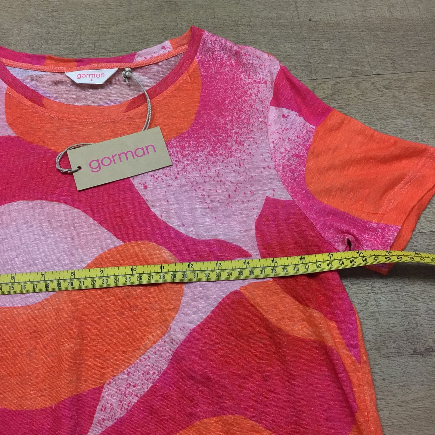 BNWT Gorman Orange, Pink T Shirt Top 100% Linen Size 8