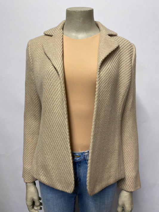 Agnona Cream Woven Wool/Cashmere Open Blazer 12