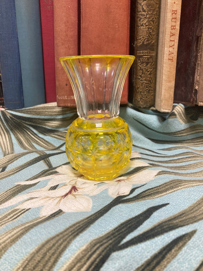 Shimadzu Yellow Satsuma Kiriko Cut Glass Sake Bottle 4"