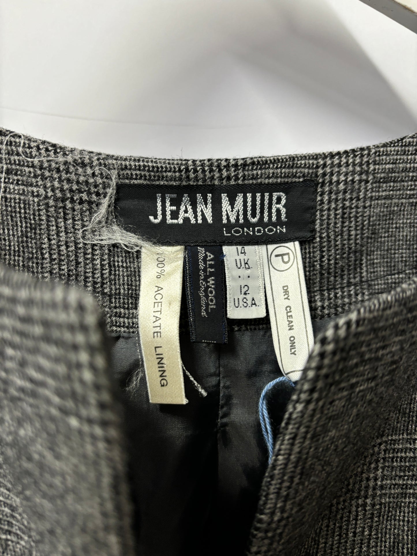 Jean Muir Grey Chequered Wool Pea Coat 14